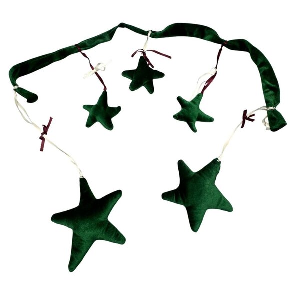 Christmas Green Velvet Star Garland With Ribbon Accents or Archway Doorway READ - Picture 1 of 6